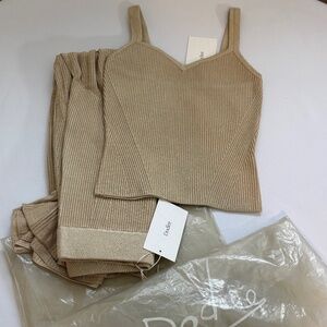 Dodiee Luxury Ribbed Knit Top & Skirt Set Oatmeal Beige Size S NWT